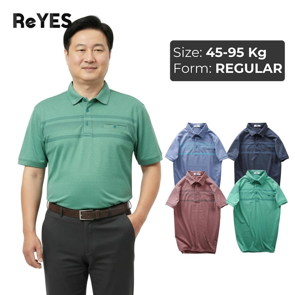 Áo thun nam trung niên có cổ ReYES RCP009 vải Cotton muối cao cấp thiết kế túi giả lịch sự làm quà cho bố, có big size