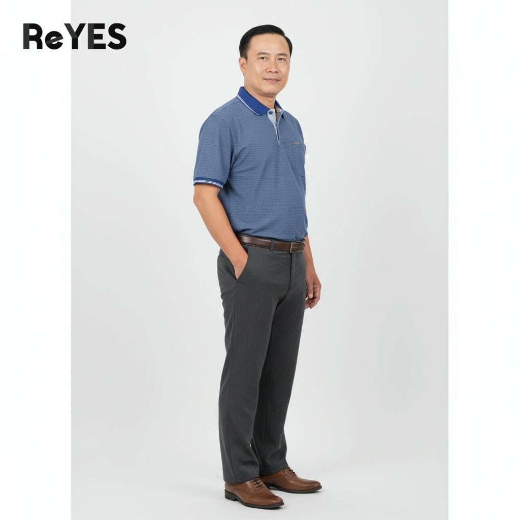 Alternative view of Áo thun nam trung niên có túi, áo polo cho bố cao cấp, chất cotton thoáng mát tiện lợi ReYES RCP004 màu xanh, xám, đỏ