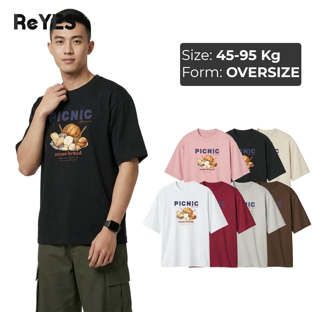 Áo thun oversize PICNIC họa tiết bánh mì cute, áo phông unisex nam nữ dáng rộng phối jean chân váy ReYES ROT006