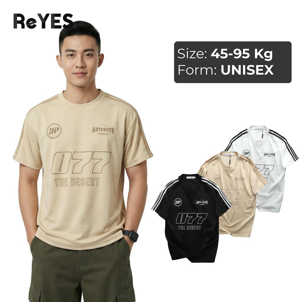 Áo thun unisex 077 form rộng cotton CPAU mát tay, áo thun nam nữ in 077, 3 màu Đen Trắng Be ReYES RUS006