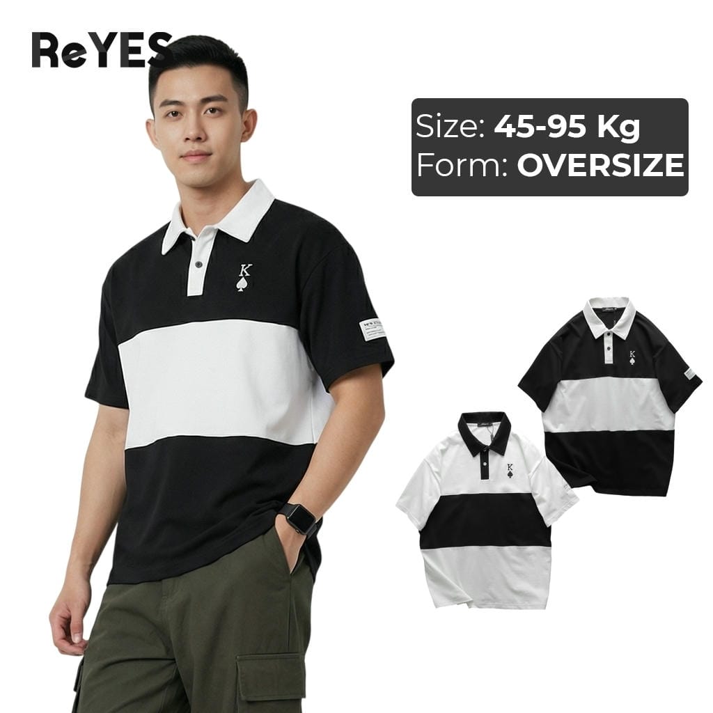 Áo thun unisex có cổ Polo Poker form rộng Oversize chất Cotton. Áo phông nam nữ phối màu đen trắng mặc đôi ReYES ROP001