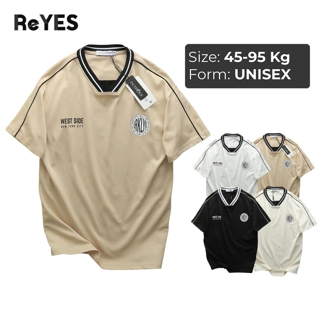 Áo thun unisex form rộng cổ tim phối sọc áo phông nam nữ chất cotton thoáng mát áo thun oversize nam nữ ReYES RUS001