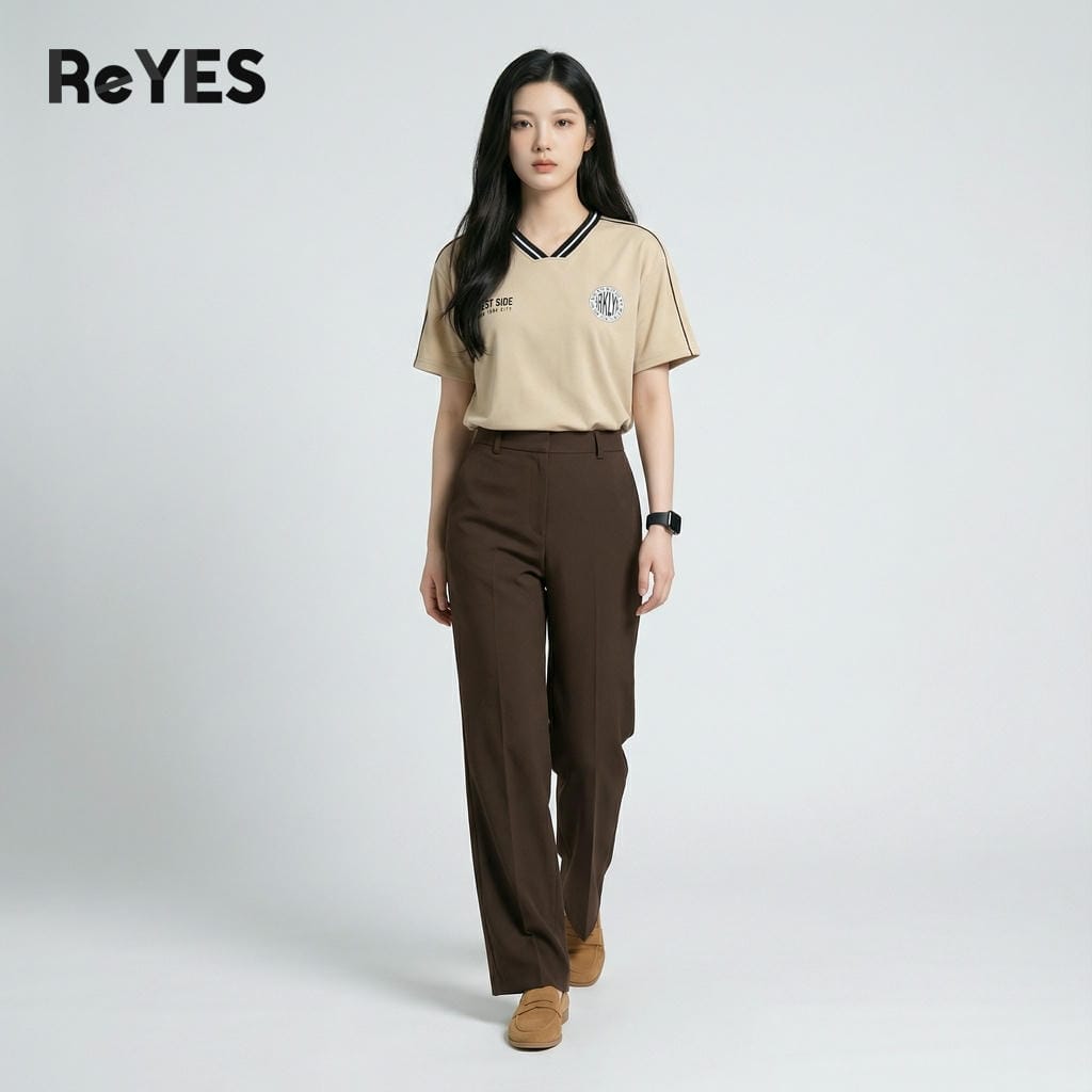 Alternative view of Áo thun unisex form rộng cổ tim phối sọc áo phông nam nữ chất cotton thoáng mát áo thun oversize nam nữ ReYES RUS001