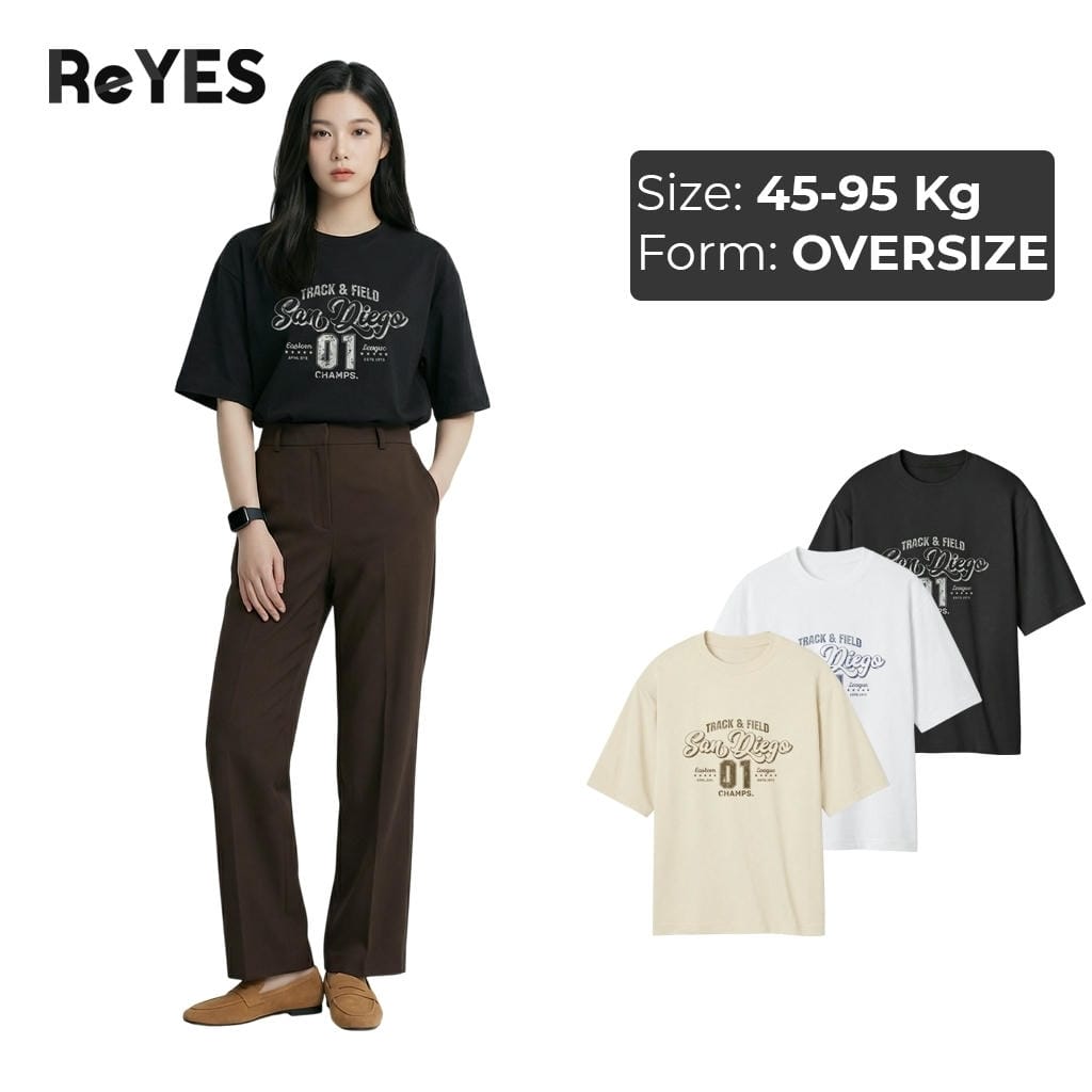 Áo thun unisex form rộng ReYES ROT007 vải cotton 100% thoáng mát, áo phông nam nữ oversize in chữ vintage mặc đôi