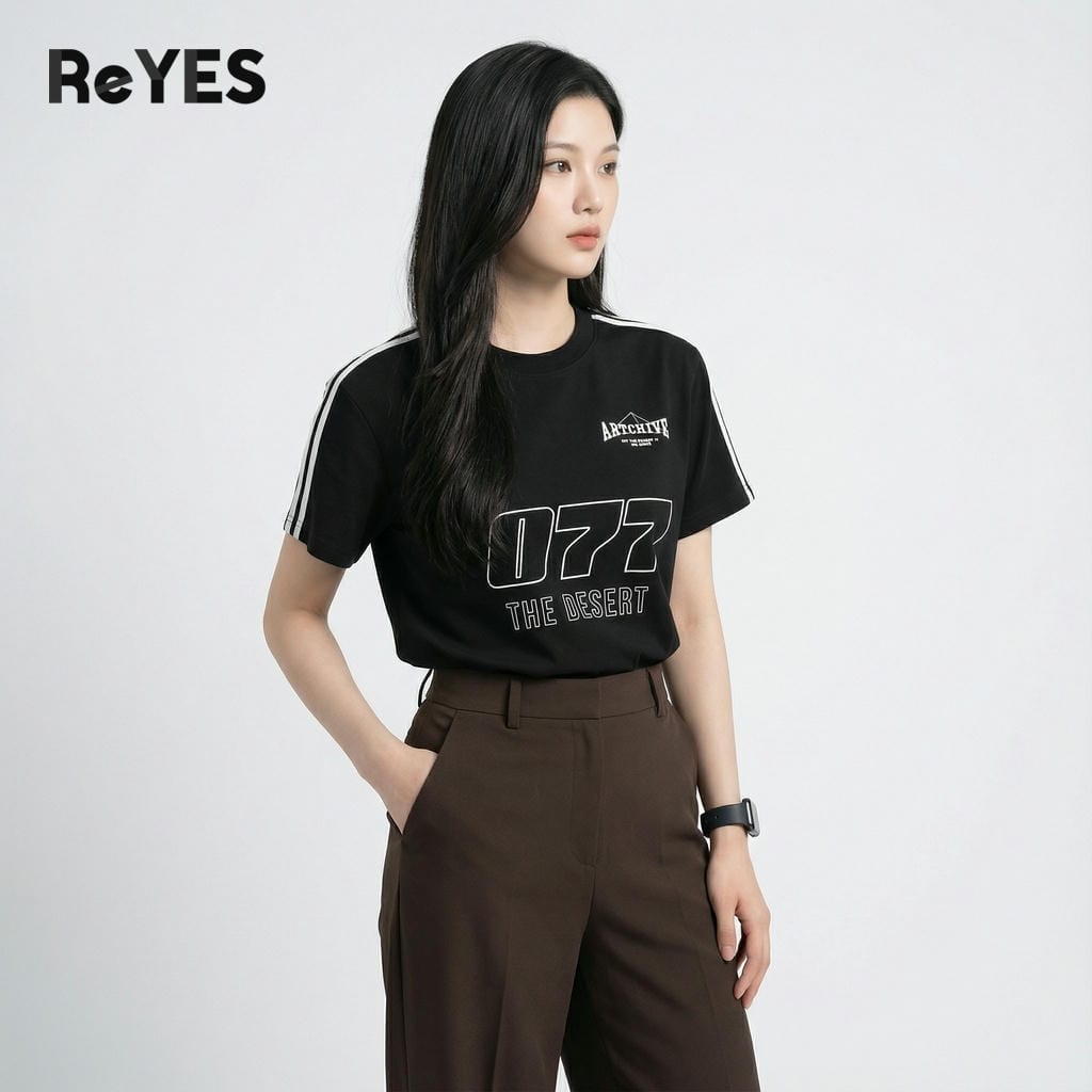 Áo thun unisex nam nữ 077 form rộng cotton mát, in chữ vai sọc, mặc đi học đi chơi ReYES RUS006 - Ảnh 6