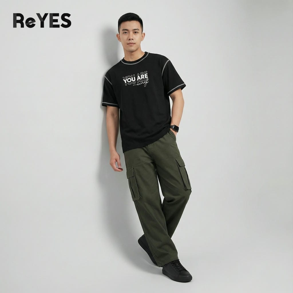 Alternative view of Áo Thun Unisex Nam Nữ ARE Form Rộng Cotton Mát, Áo Phông Unisex May Viền Nổi Cá Tính Mặc Đôi ReYES RUS007