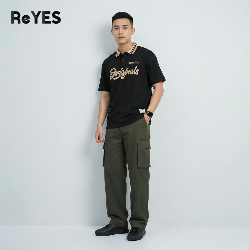 Alternative view of Áo thun unisex nam nữ cổ bẻ ORG form rộng oversize vải cotton khô thoáng mát mặc đi chơi đi học ReYES ROP002