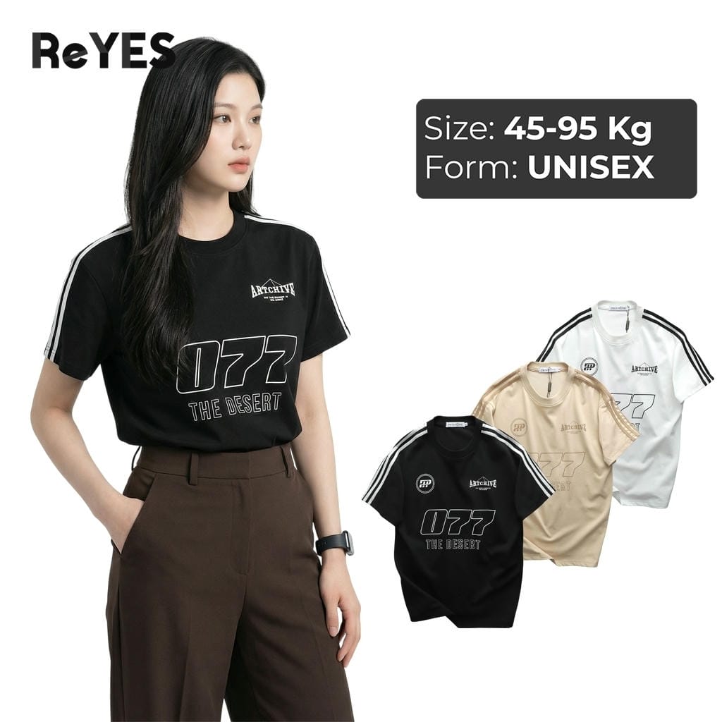 Áo thun unisex nam nữ form rộng 077 phối sọc vai cotton CPAU cao cấp mặc đôi đi chơi cực chất ReYES RUS006