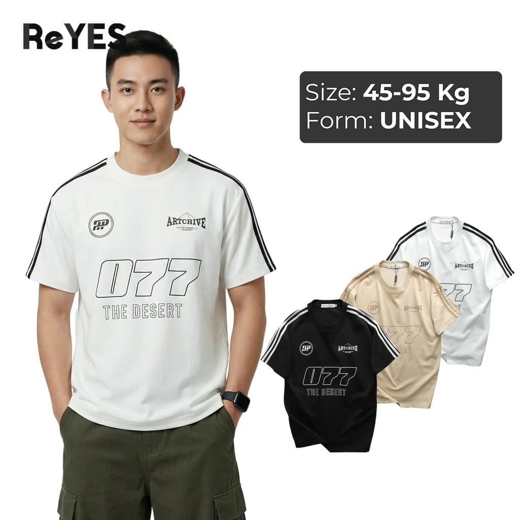 Áo thun unisex nam nữ form rộng 077 vải cotton CPAU mịn mát in hình thể thao năng động ReYES RUS006
