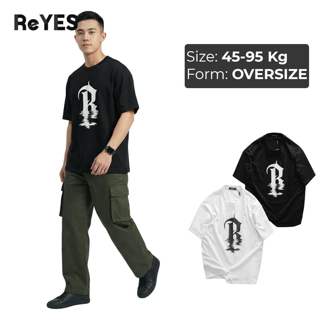 Áo thun unisex nam nữ form rộng oversize cotton dệt gân in hình chữ R cá tính mặc đi học đi chơi ReYES ROT012