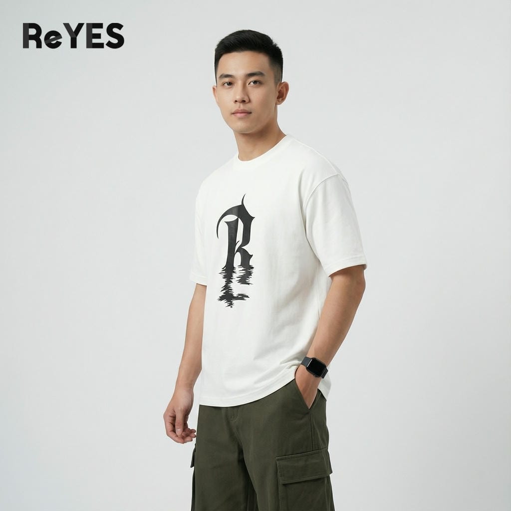Áo thun unisex nam nữ form rộng oversize cotton dệt gân in hình chữ R cá tính mặc đi học đi chơi ReYES ROT012 - Ảnh 4