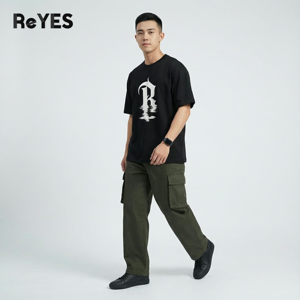 Áo thun unisex nam nữ form rộng oversize cotton dệt gân in hình chữ R cá tính mặc đi học đi chơi ReYES ROT012 - Ảnh 5