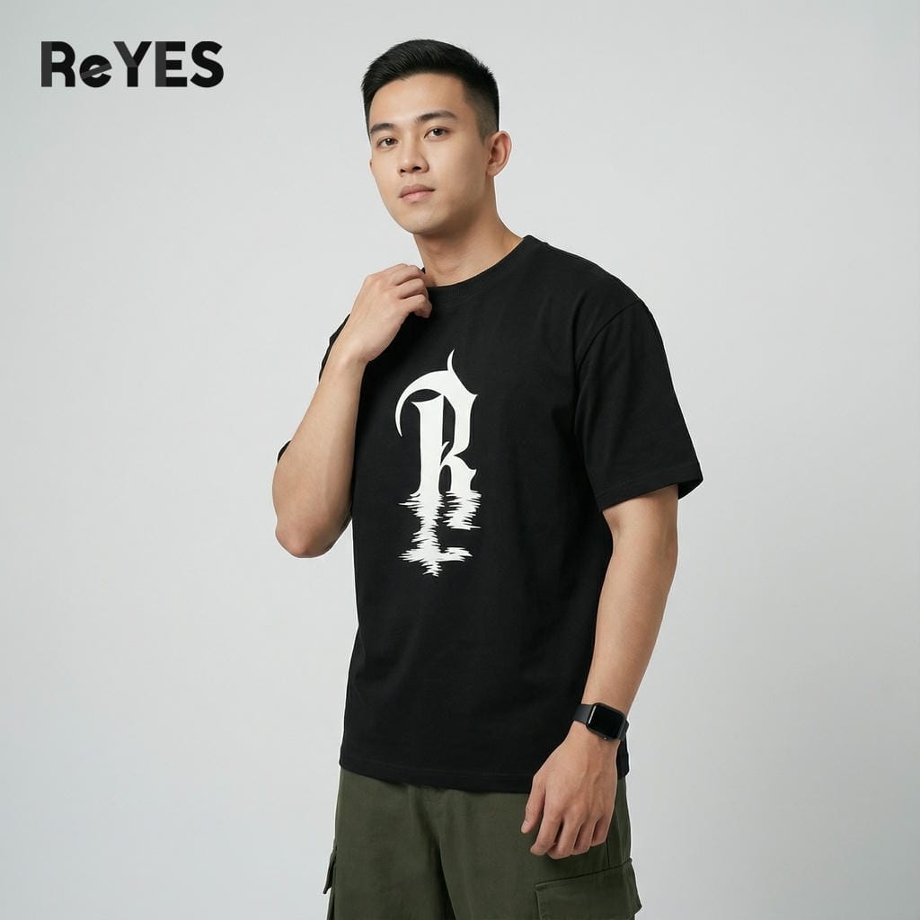Áo thun unisex nam nữ form rộng oversize cotton dệt gân in hình chữ R cá tính mặc đi học đi chơi ReYES ROT012 - Ảnh 6