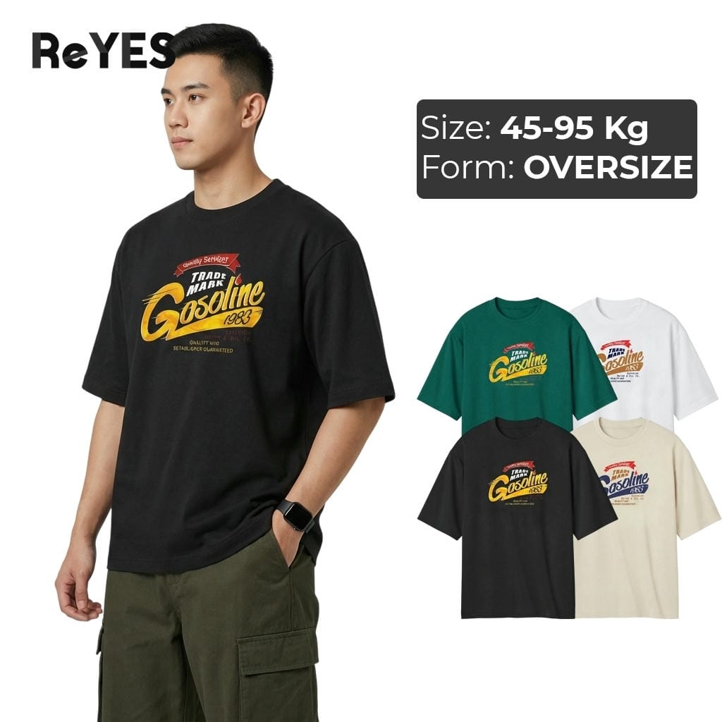 áo thun unisex nam nữ form rộng oversize ReYES ROT005 in hình gasoline cotton 100% đi học đi chơi mặc đôi