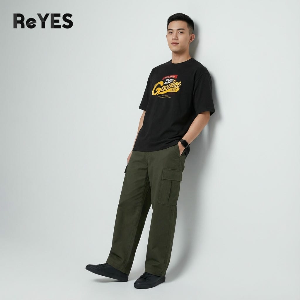 áo thun unisex nam nữ form rộng oversize ReYES ROT005 in hình gasoline cotton 100% đi học đi chơi mặc đôi - Ảnh 3