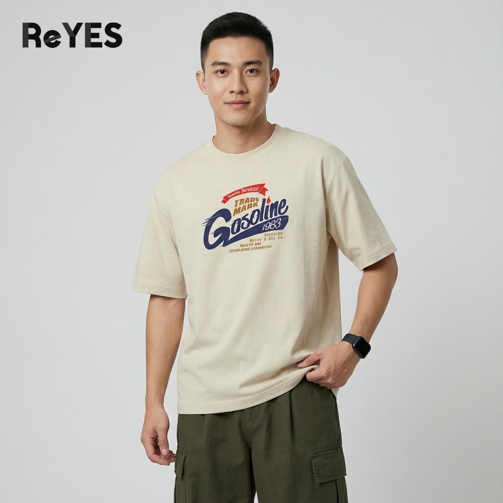 áo thun unisex nam nữ form rộng oversize ReYES ROT005 in hình gasoline cotton 100% đi học đi chơi mặc đôi - Ảnh 4