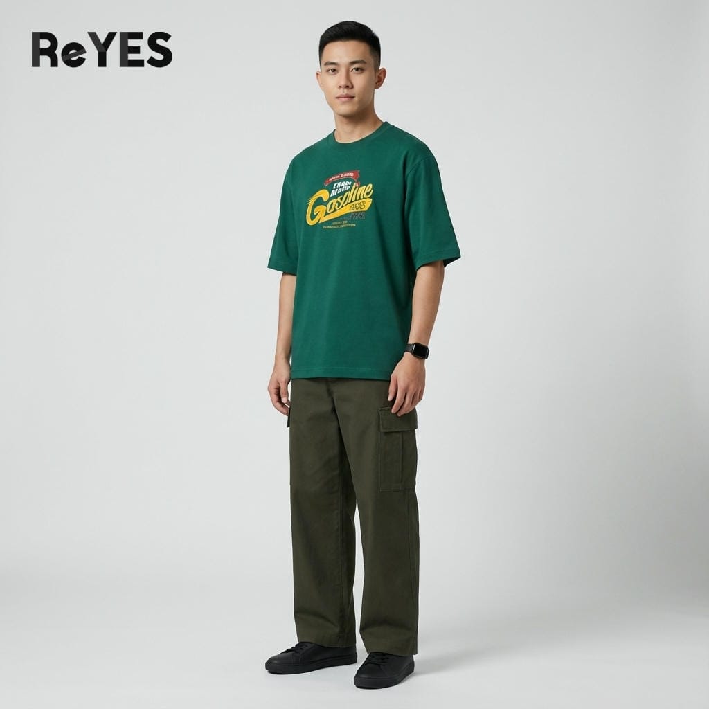 áo thun unisex nam nữ form rộng oversize ReYES ROT005 in hình gasoline cotton 100% đi học đi chơi mặc đôi - Ảnh 5