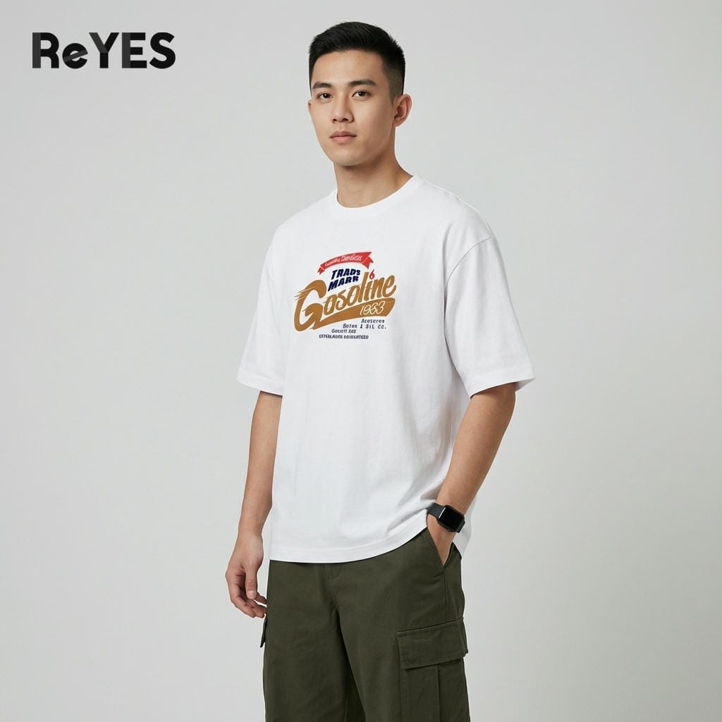áo thun unisex nam nữ form rộng oversize ReYES ROT005 in hình gasoline cotton 100% đi học đi chơi mặc đôi - Ảnh 7