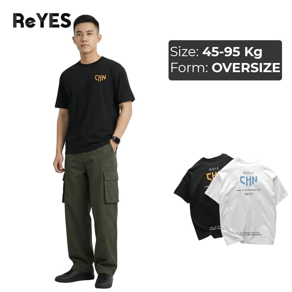 Áo thun unisex nam nữ form rộng ReYES ROT013 in chữ CHN chất cotton khô thoáng mát áo phông oversize basic dễ phối đồ