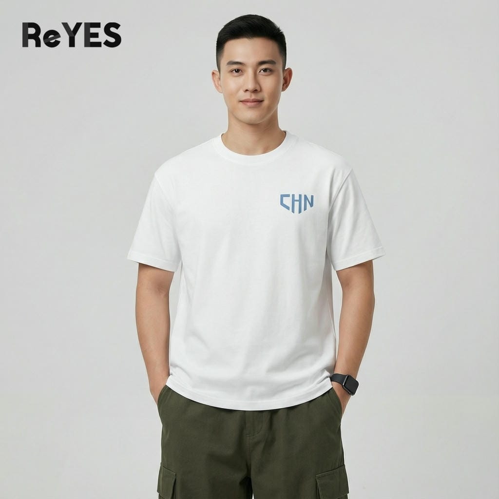 Áo thun unisex nam nữ form rộng ReYES ROT013 in chữ CHN chất cotton khô thoáng mát áo phông oversize basic dễ phối đồ - Ảnh 4