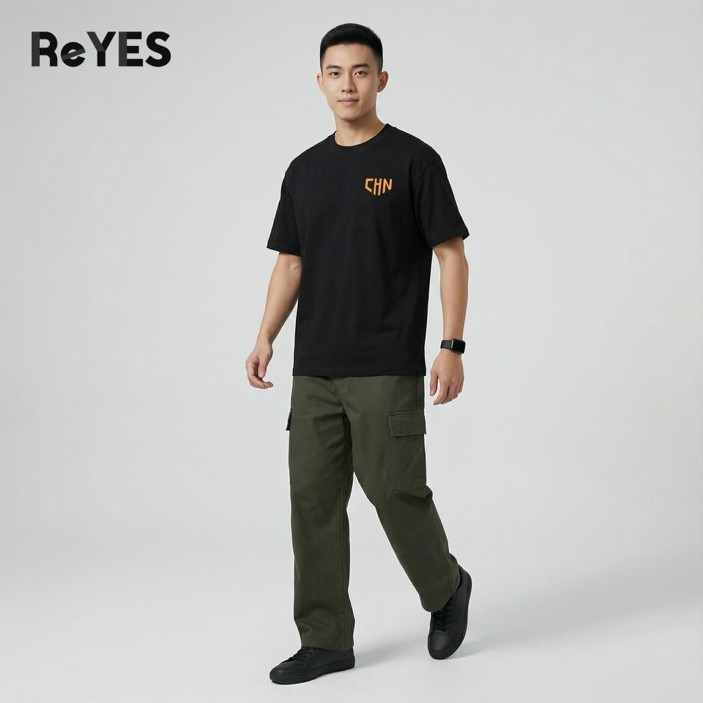 Áo thun unisex nam nữ form rộng ReYES ROT013 in chữ CHN chất cotton khô thoáng mát áo phông oversize basic dễ phối đồ - Ảnh 5