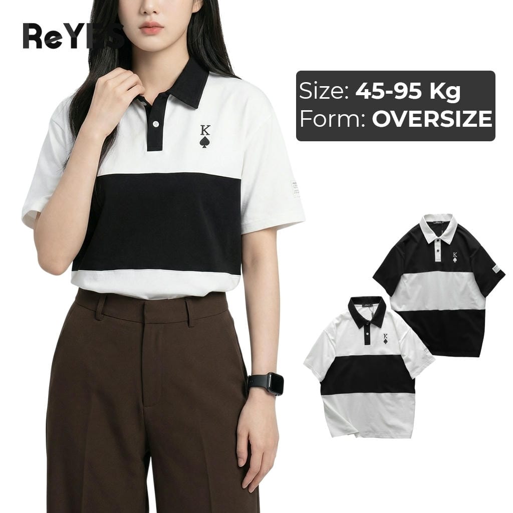 Áo thun unisex nam nữ Polo form rộng oversize chất cotton thoáng mát thấm hút mồ hôi phối màu đen trắng ReYES ROP001