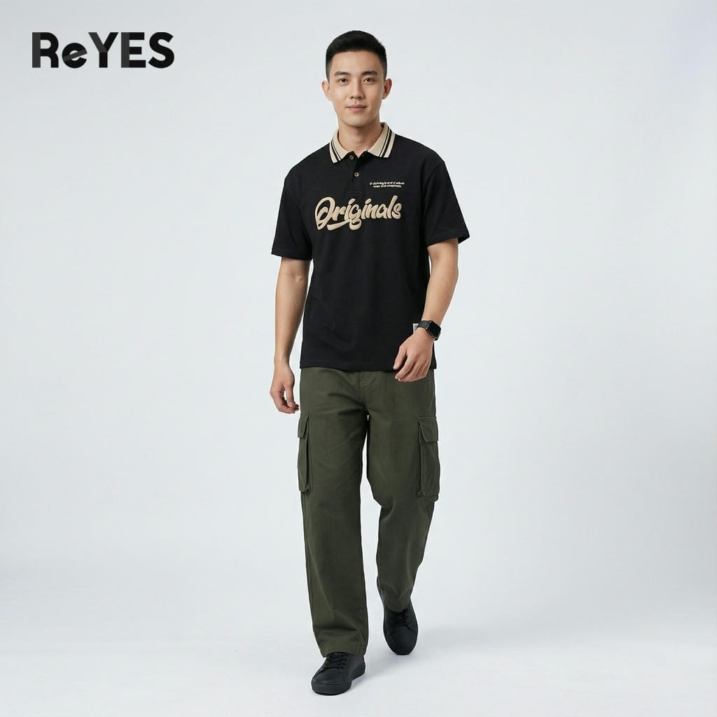 Áo thun unisex nam nữ Polo ORG form rộng vải Cotton khô in chữ nổi, áo phông unisex Oversize đi học đi chơi ReYES ROP002 - Ảnh 3