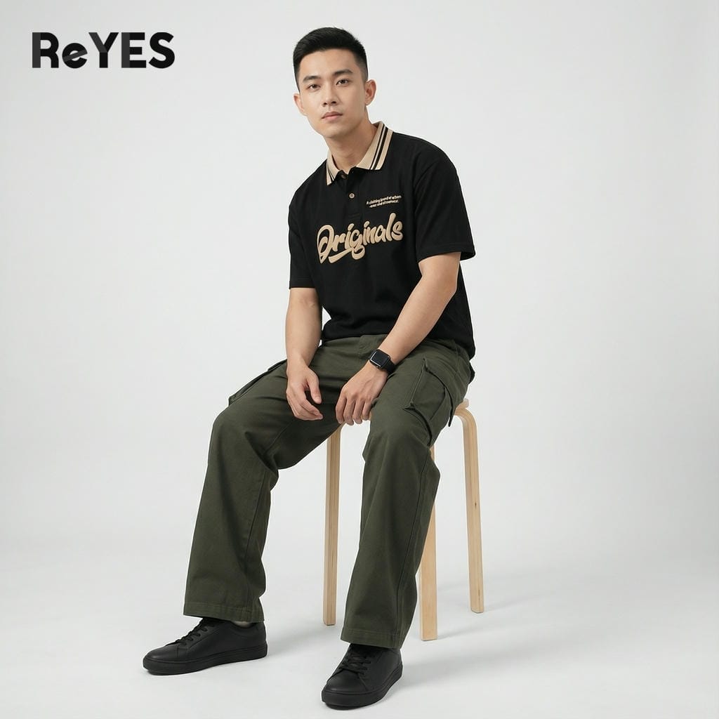 Áo thun unisex nam nữ Polo ORG form rộng vải Cotton khô in chữ nổi, áo phông unisex Oversize đi học đi chơi ReYES ROP002 - Ảnh 4