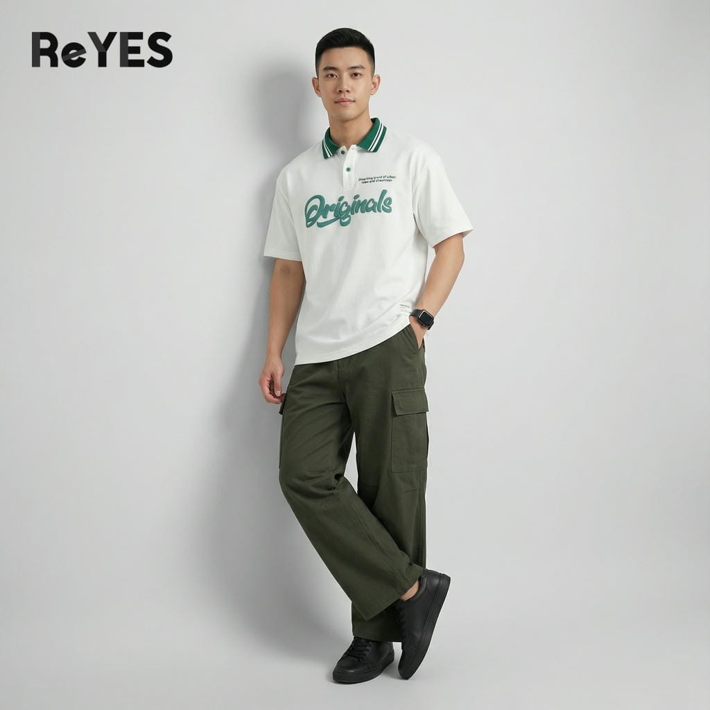 Áo thun unisex nam nữ Polo ORG form rộng vải Cotton khô in chữ nổi, áo phông unisex Oversize đi học đi chơi ReYES ROP002 - Ảnh 5