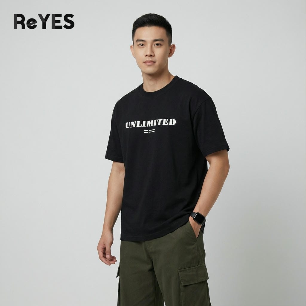 Áo thun unisex nam nữ ReYES ROT011 form rộng tay lỡ cotton 100% khô thoáng - Áo phông oversize in chữ basic - Ảnh 5