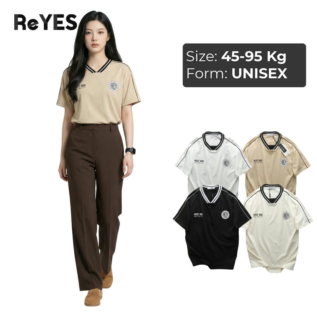 Áo thun unisex nam nữ West Side cổ tim phối viền thể thao - Áo phông form rộng cotton mát in chữ cá tính ReYES RUS001
