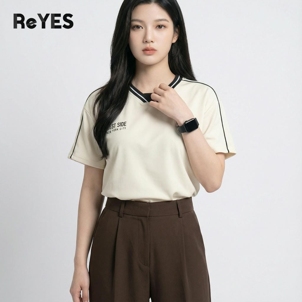Áo thun unisex nam nữ West Side cổ tim phối viền thể thao - Áo phông form rộng cotton mát in chữ cá tính ReYES RUS001 - Ảnh 5