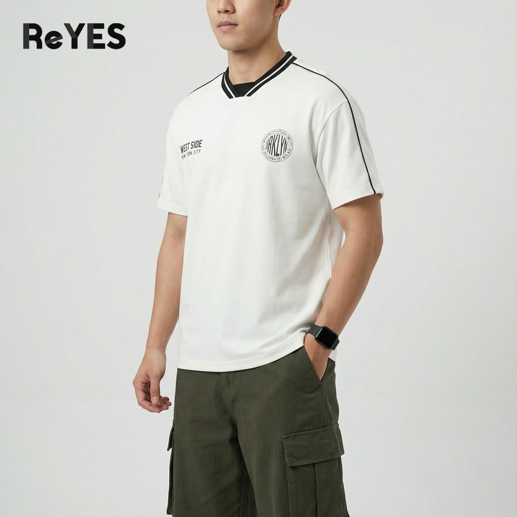 Áo thun unisex nam nữ West Side cổ tim phối viền thể thao - Áo phông form rộng cotton mát in chữ cá tính ReYES RUS001 - Ảnh 6
