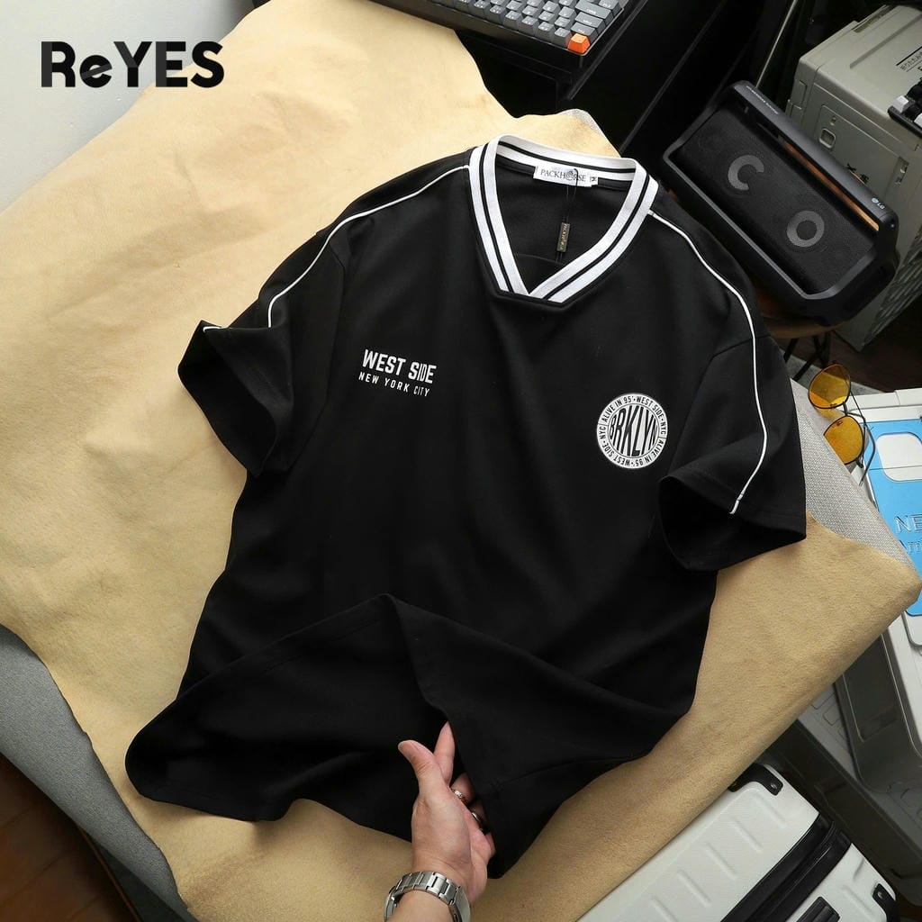 Áo thun unisex nam nữ West Side cổ tim phối viền thể thao - Áo phông form rộng cotton mát in chữ cá tính ReYES RUS001 - Ảnh 8