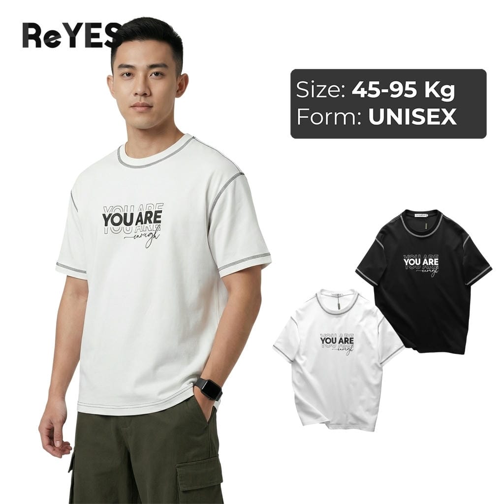 Áo thun unisex nam nữ YOU ARE form rộng, cotton CPAU mát, may lộn ngược nổi bật, màu trắng đen ReYES RUS007