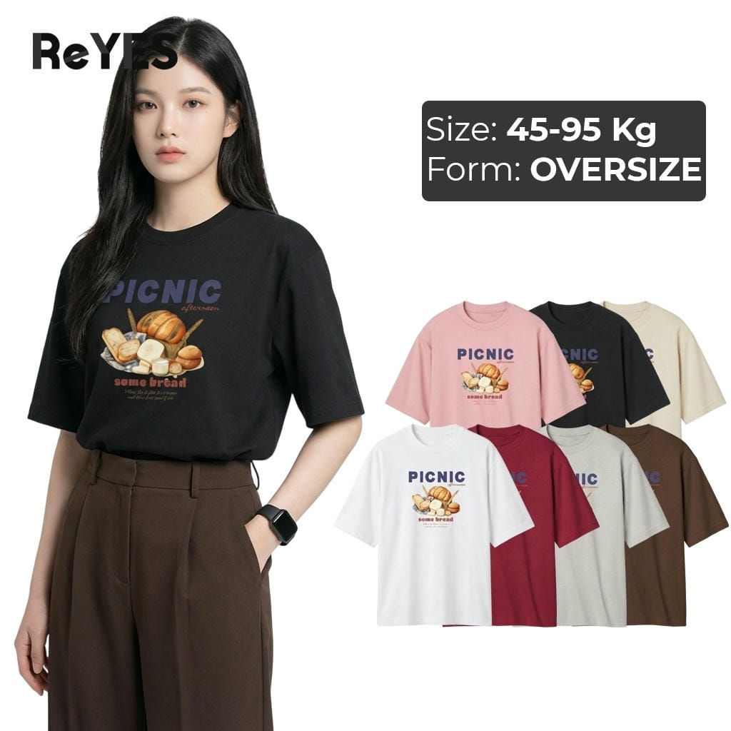 Áo thun unisex nữ form rộng in hình PICNIC vintage - Áo phông oversize Cotton 100% mềm mát dễ thương ReYES ROT006