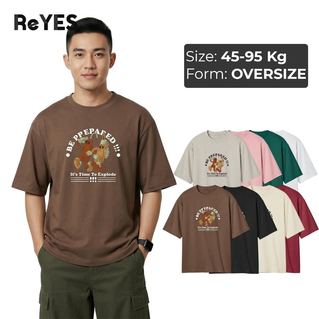 Áo thun unisex oversize BC in hình BE PREPARED cotton 100% form rộng tay lỡ, nhiều màu đi học đi chơi ReYES ROT016