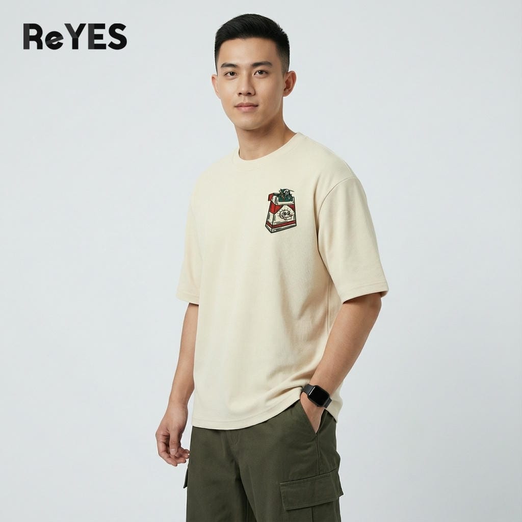 Áo thun unisex Oversize BOX cotton 100% in hình streetwear nam nữ form rộng ReYES ROT015 - Ảnh 3