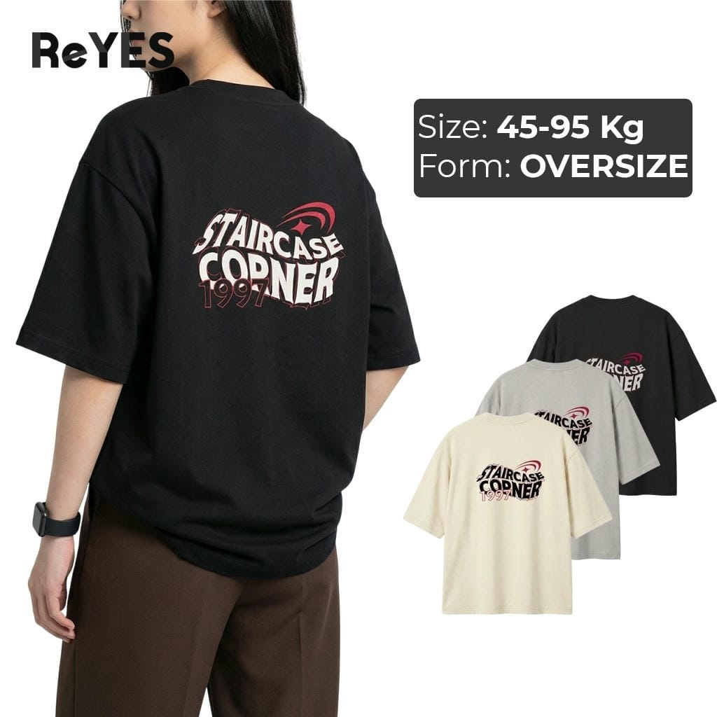 Áo thun unisex oversize CORNER cotton 100% form rộng, in chữ sau lưng, mặc đi học đi chơi ReYES ROT014