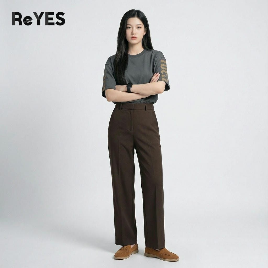 Alternative view of Áo thun unisex oversize Idea cotton 100% dệt gân, áo phông nam nữ in tay, 3 màu kem nâu xám ReYES ROT008
