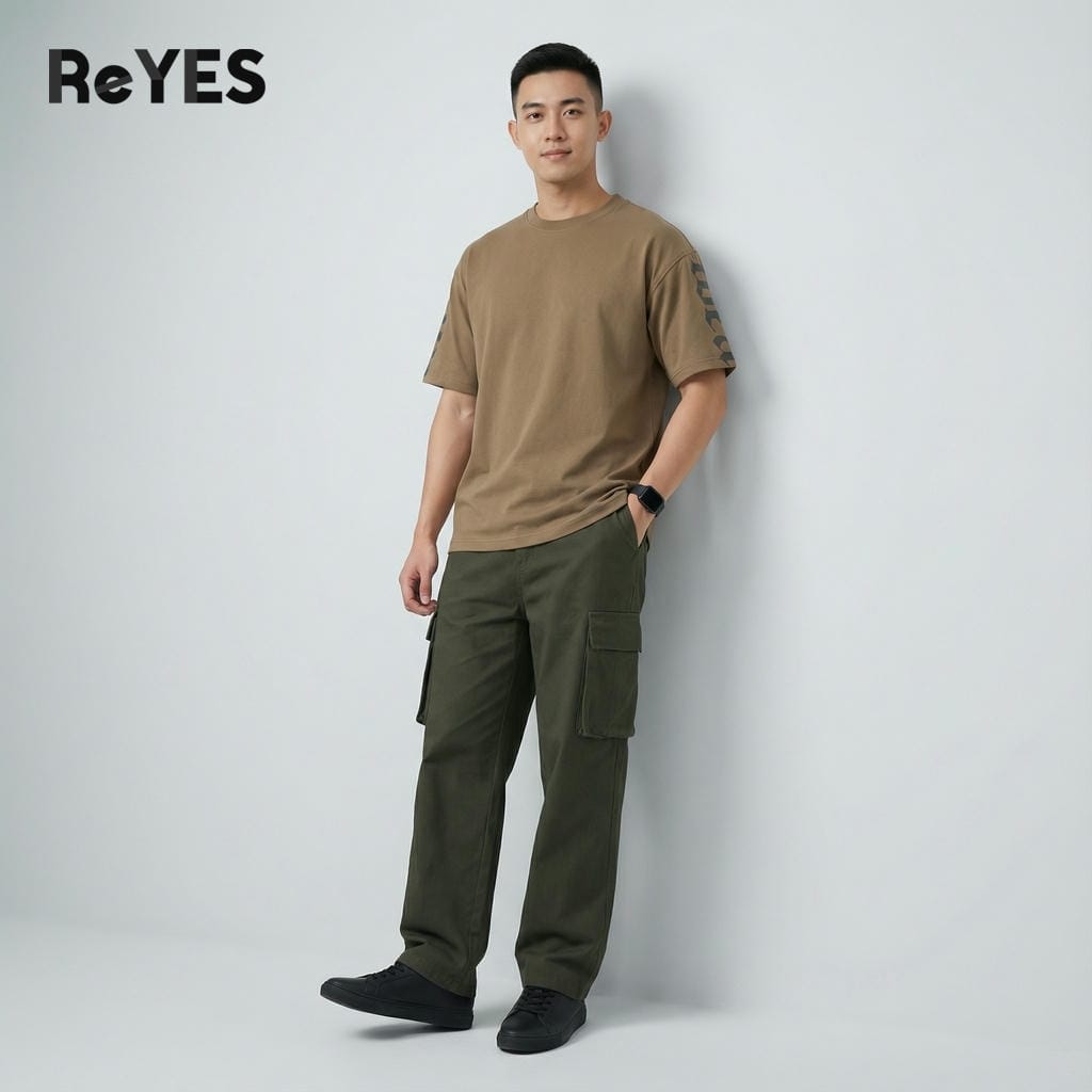 Áo thun unisex oversize Idea cotton 100% dệt gân, áo phông nam nữ in tay, 3 màu kem nâu xám ReYES ROT008 - Ảnh 3