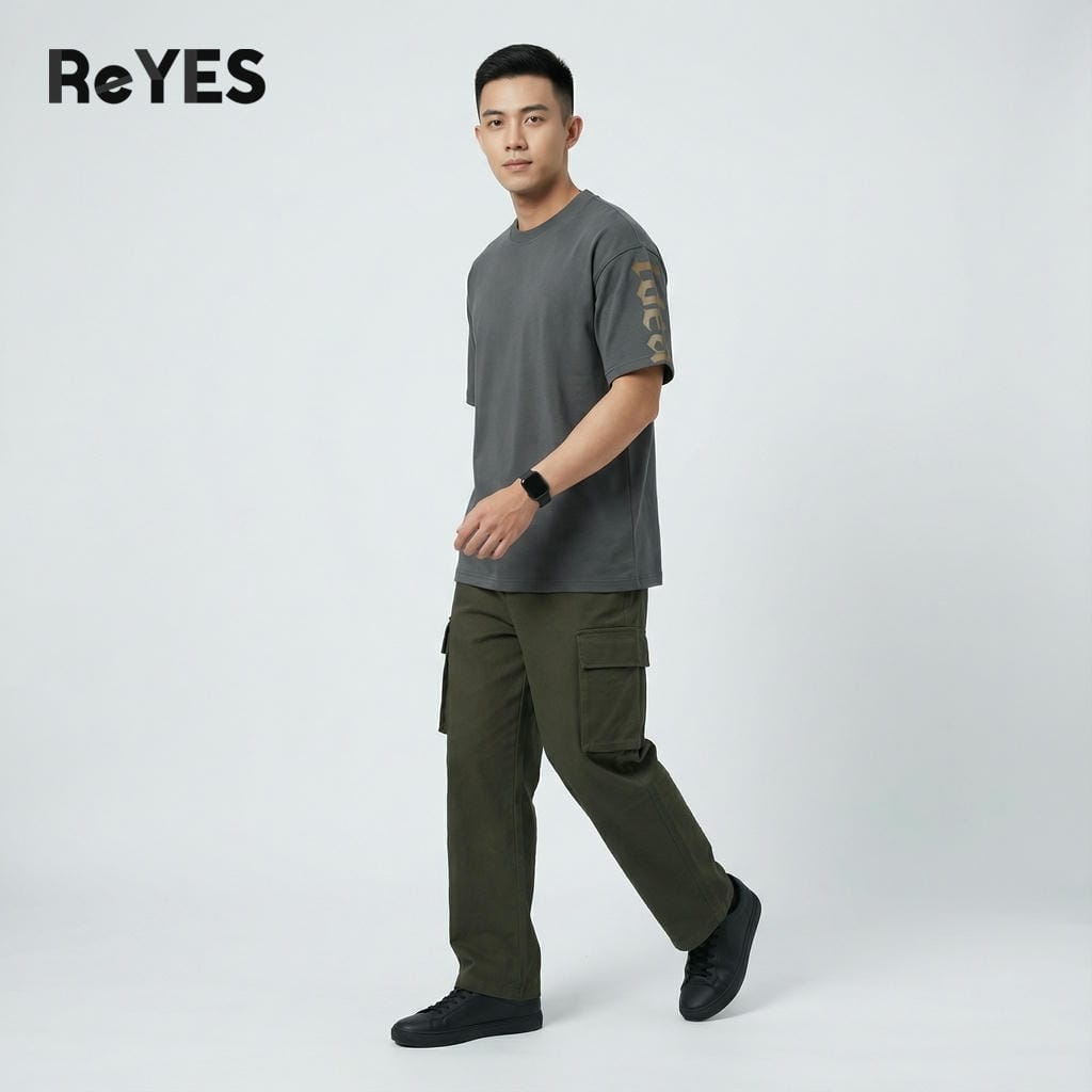 Áo thun unisex oversize Idea cotton 100% dệt gân, áo phông nam nữ in tay, 3 màu kem nâu xám ReYES ROT008 - Ảnh 4