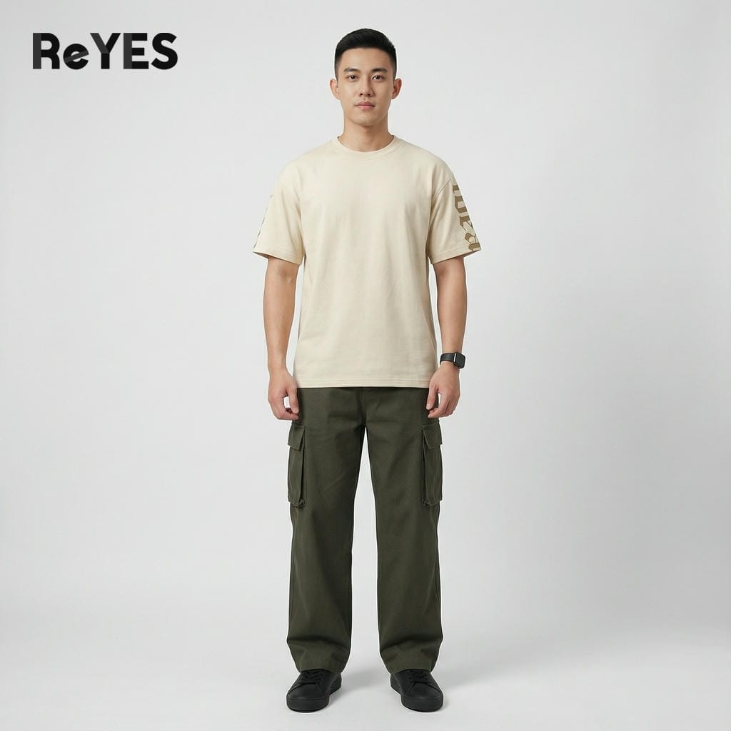 Áo thun unisex oversize Idea cotton 100% dệt gân, áo phông nam nữ in tay, 3 màu kem nâu xám ReYES ROT008 - Ảnh 5