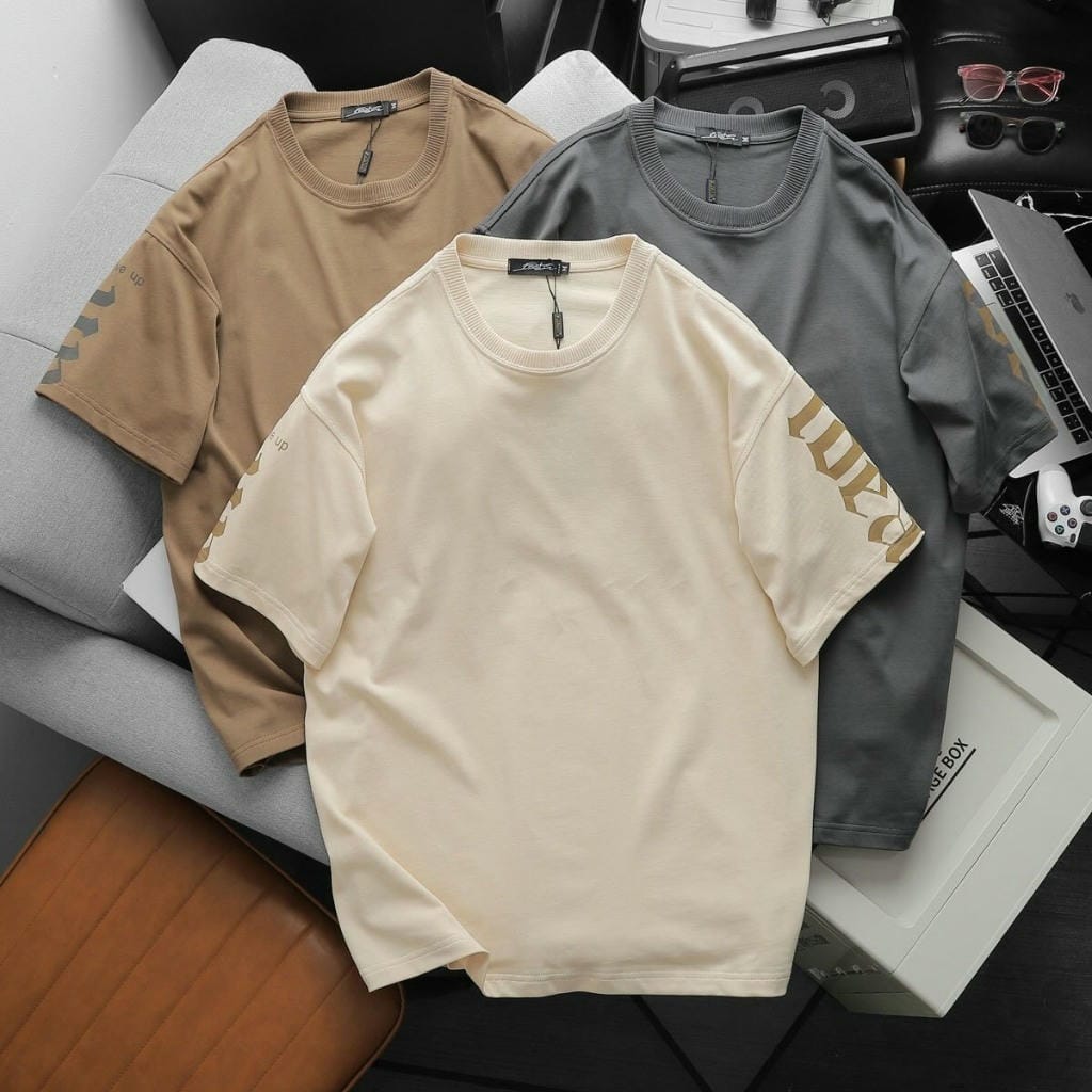 Áo thun unisex oversize Idea cotton 100% dệt gân, áo phông nam nữ in tay, 3 màu kem nâu xám ReYES ROT008 - Ảnh 7