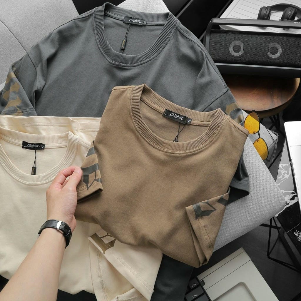 Áo thun unisex oversize Idea cotton 100% dệt gân, áo phông nam nữ in tay, 3 màu kem nâu xám ReYES ROT008 - Ảnh 8