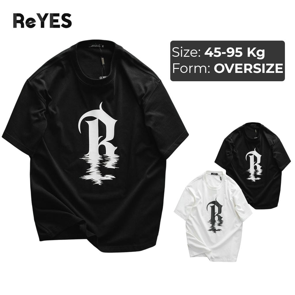 Áo thun unisex oversize in chữ R, cotton khô 100% dệt gân nhỏ, áo thun nam nữ form rộng trắng/đen ReYES ROT012