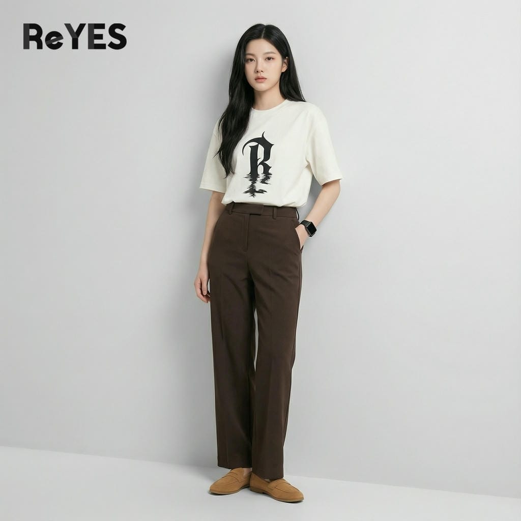 Alternative view of Áo thun unisex oversize in chữ R, cotton khô 100% dệt gân nhỏ, áo thun nam nữ form rộng trắng/đen ReYES ROT012