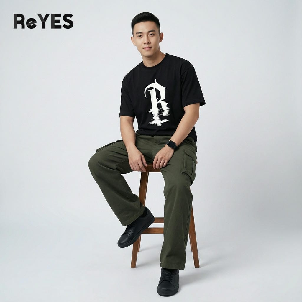 Áo thun unisex oversize in chữ R, cotton khô 100% dệt gân nhỏ, áo thun nam nữ form rộng trắng/đen ReYES ROT012 - Ảnh 6