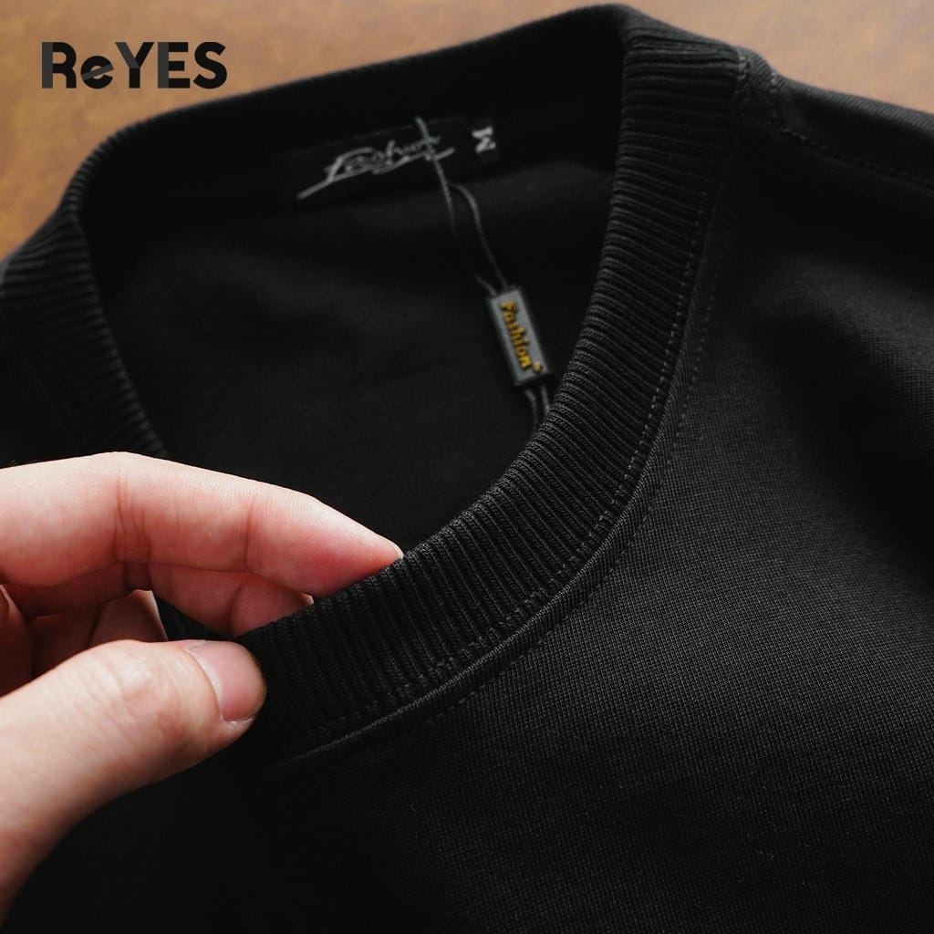 Áo thun unisex oversize in chữ R, cotton khô 100% dệt gân nhỏ, áo thun nam nữ form rộng trắng/đen ReYES ROT012 - Ảnh 7