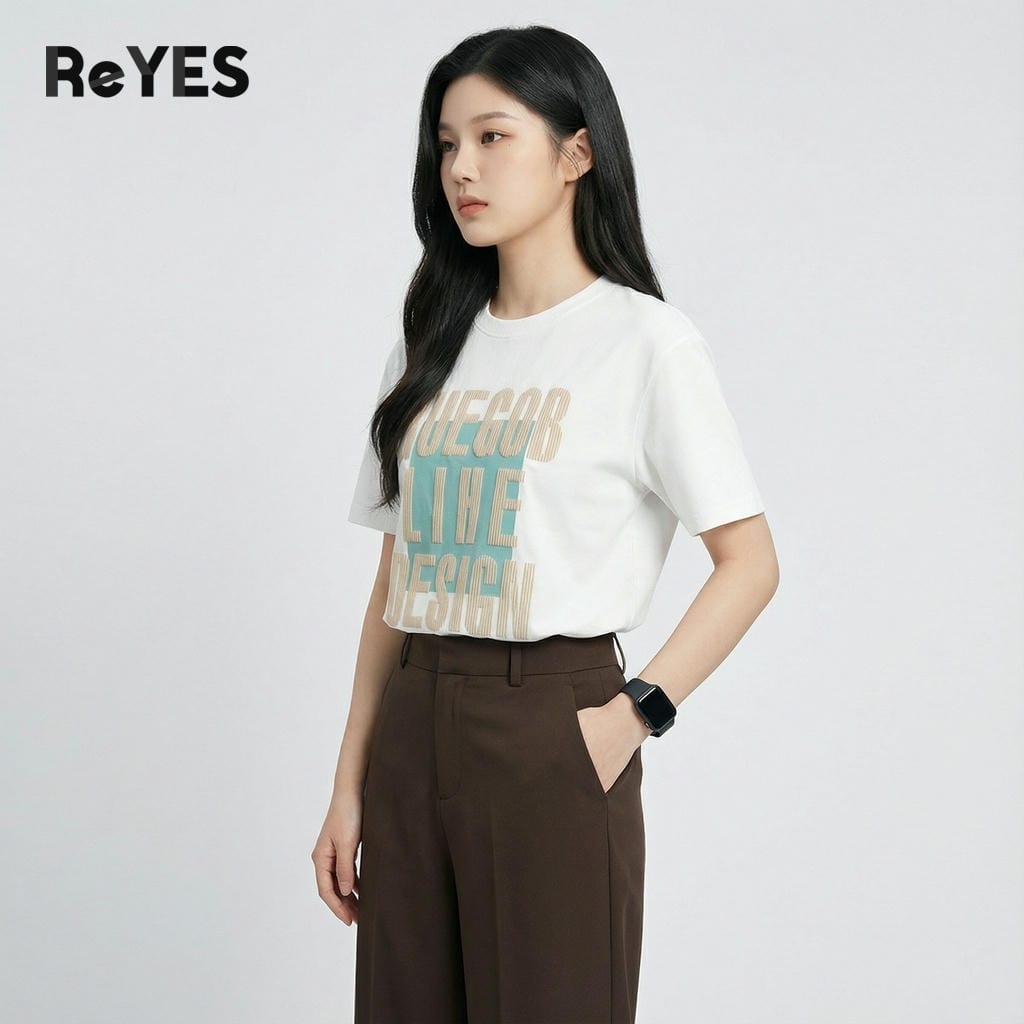 Alternative view of Áo thun unisex oversize Lihe cotton 100% thấm hút mồ hôi, in chữ streetwear đi học đi chơi ReYES ROT010